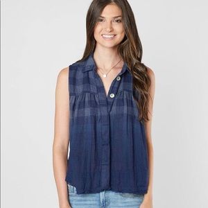 Free People Blue Plaid Sleeveless Top NWT Sz M